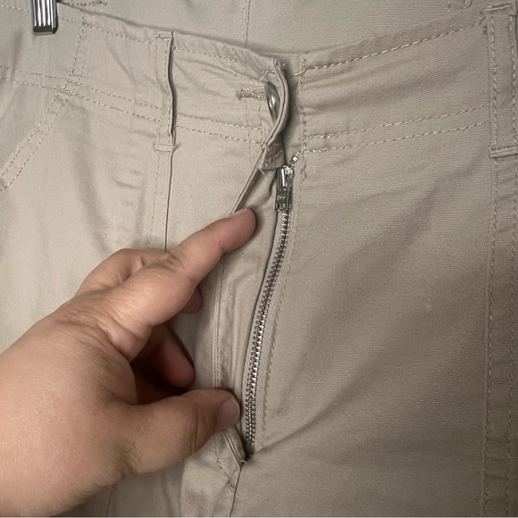 Alia Cargo cropped Pants khaki cotton hi rise stretch utility drawstring leg 14 - Picture 7 of 8